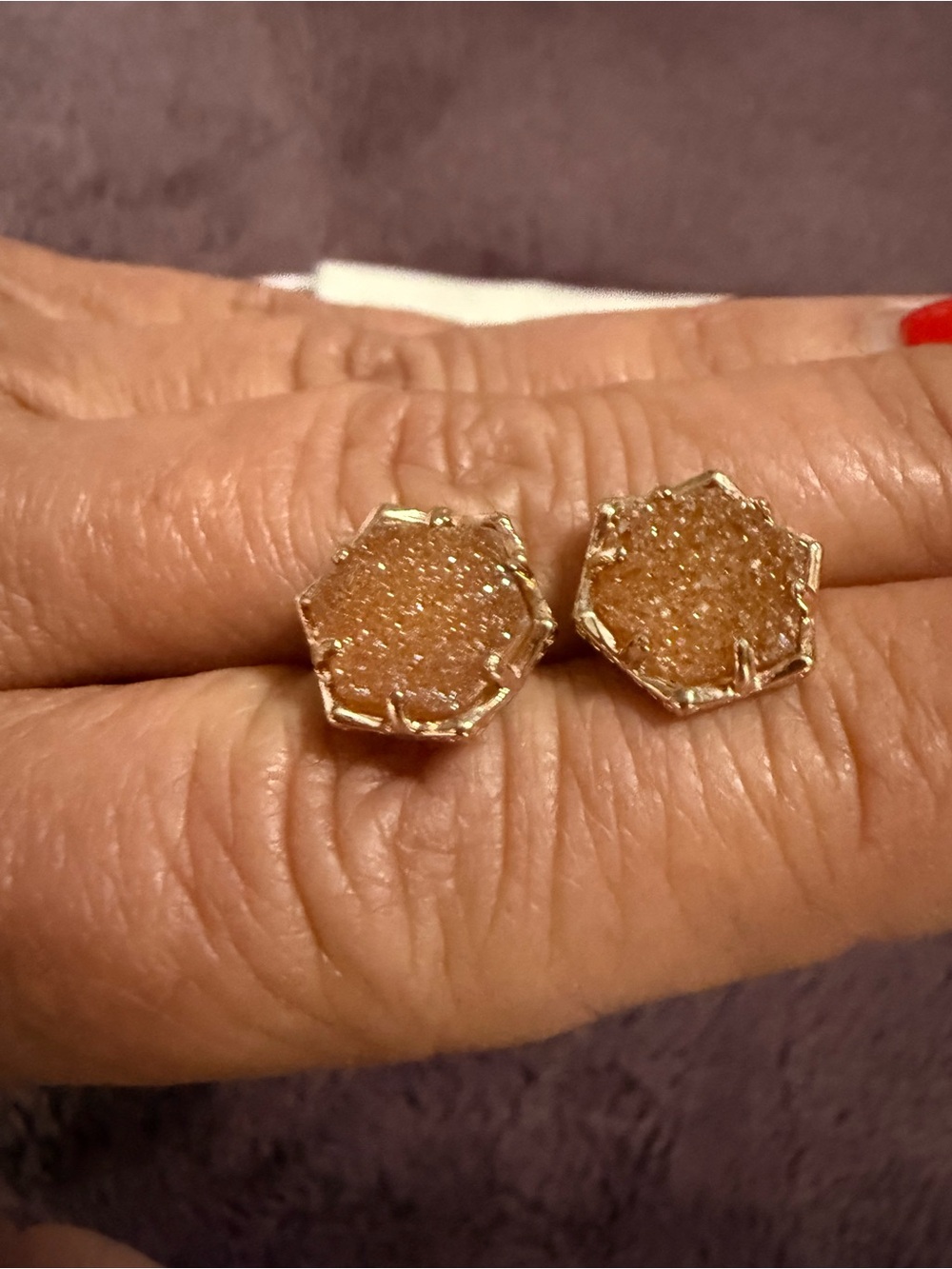 Kendra Scott Emilie Rose Gold Stud Earrings With Sand Drusy Stone